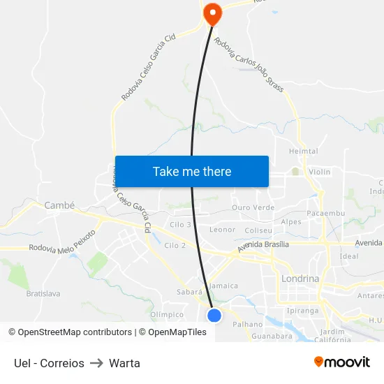 Uel - Correios to Warta map