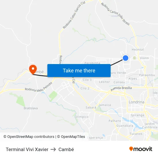 Terminal Vivi Xavier to Cambé map