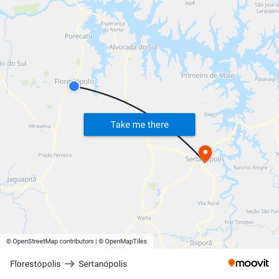 Florestópolis to Sertanópolis map