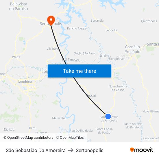 São Sebastião Da Amoreira to Sertanópolis map