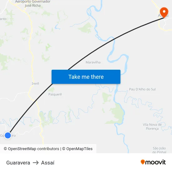 Guaravera to Assaí map