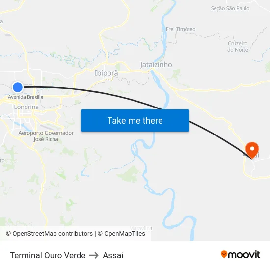 Terminal Ouro Verde to Assaí map