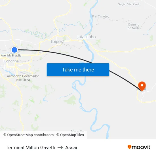 Terminal Milton Gavetti to Assaí map