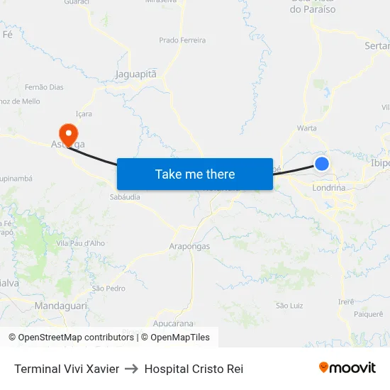 Terminal Vivi Xavier to Hospital Cristo Rei map