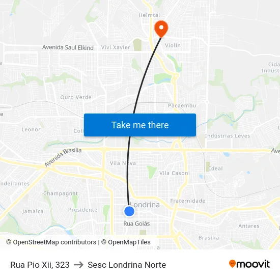 Rua Pio Xii, 323 to Sesc Londrina Norte map