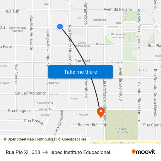 Rua Pio Xii, 323 to Iapec Instituto Educacional map