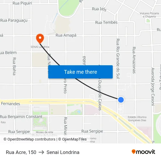 Rua Acre, 150 to Senai Londrina map