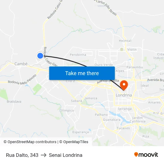 Rua Dalto, 343 to Senai Londrina map