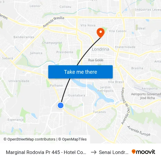 Marginal Rodovia Pr 445 - Hotel Comfort to Senai Londrina map