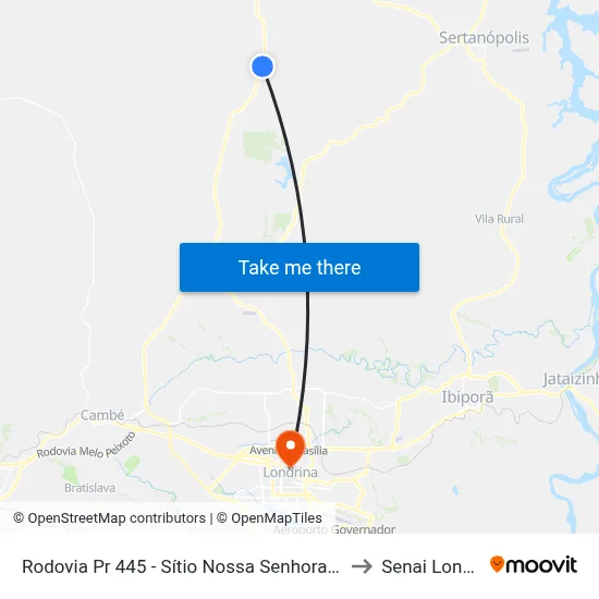 Rodovia Pr 445 - Sítio Nossa Senhora Aparecida to Senai Londrina map