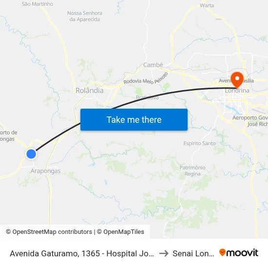Avenida Gaturamo, 1365 - Hospital João De Freitas to Senai Londrina map
