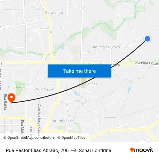 Rua Pastor Elías Abraão, 206 to Senai Londrina map
