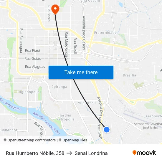 Rua Humberto Nóbile, 358 to Senai Londrina map