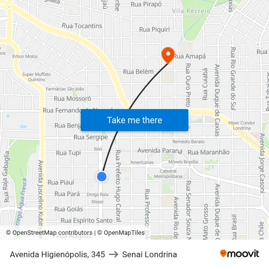 Avenida Higienópolis, 345 to Senai Londrina map
