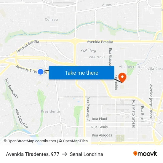 Avenida Tiradentes, 977 to Senai Londrina map
