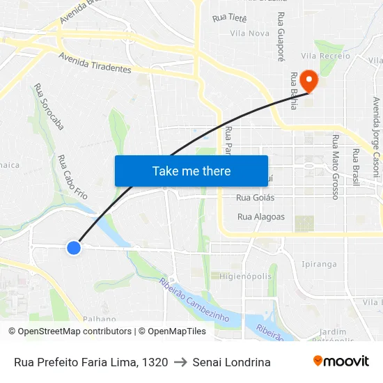 Rua Prefeito Faria Lima, 1320 to Senai Londrina map