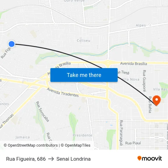 Rua Figueira, 686 to Senai Londrina map