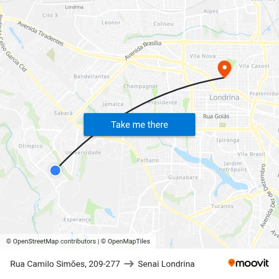 Rua Camilo Simões, 209-277 to Senai Londrina map