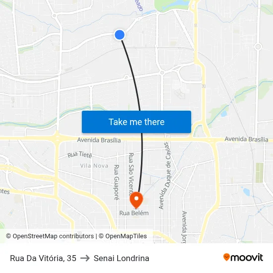 Rua Da Vitória, 35 to Senai Londrina map