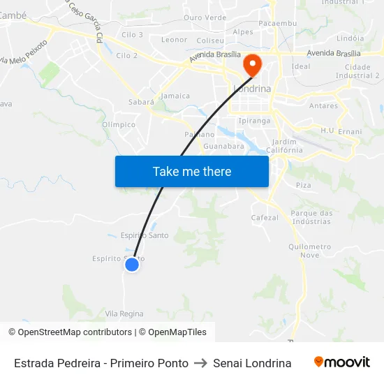 Estrada Pedreira - Primeiro Ponto to Senai Londrina map