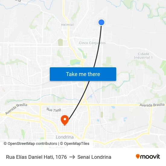 Rua Elías Daniel Hati, 1076 to Senai Londrina map