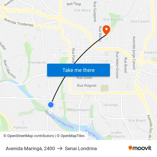 Avenida Maringá, 2400 to Senai Londrina map