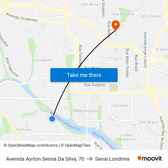 Avenida Ayrton Senna Da Silva, 70 to Senai Londrina map