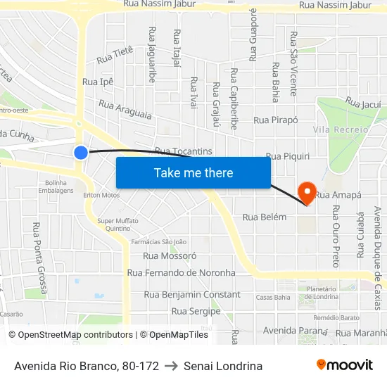 Avenida Rio Branco, 80-172 to Senai Londrina map