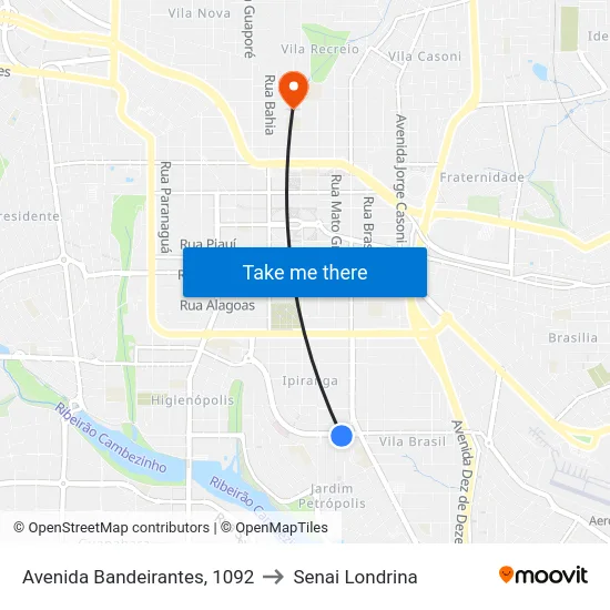Avenida Bandeirantes, 1092 to Senai Londrina map