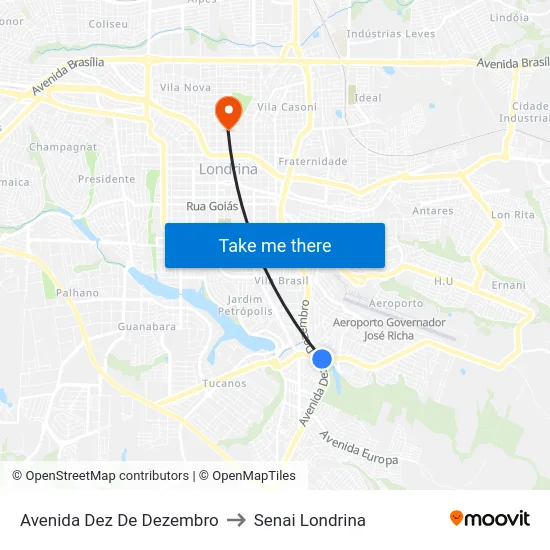 Avenida Dez De Dezembro to Senai Londrina map