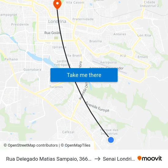 Rua Delegado Matias Sampaio, 366-472 to Senai Londrina map