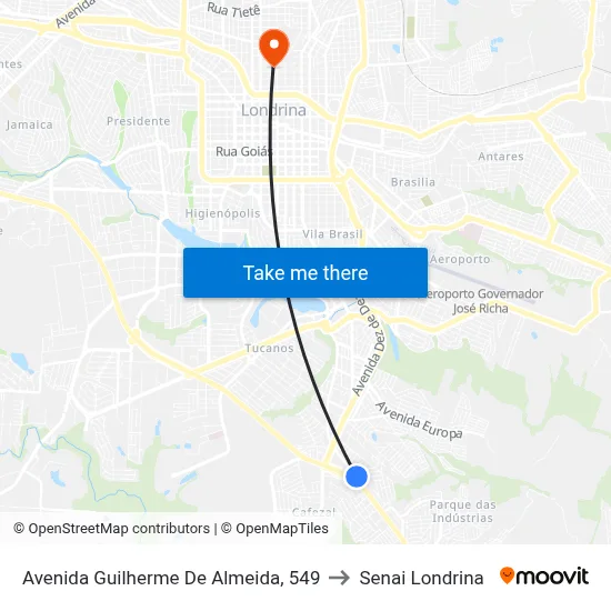 Avenida Guilherme De Almeida, 549 to Senai Londrina map