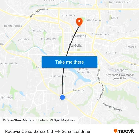 Rodovia Celso Garcia Cid to Senai Londrina map