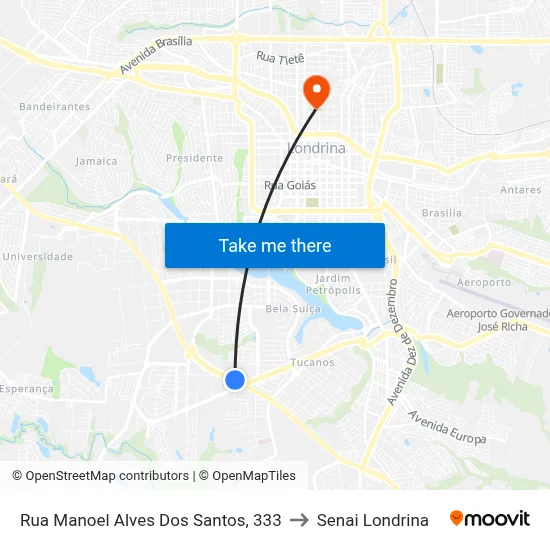Rua Manoel Alves Dos Santos, 333 to Senai Londrina map