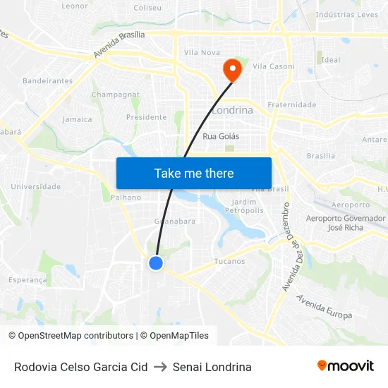 Rodovia Celso Garcia Cid to Senai Londrina map
