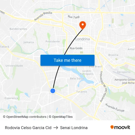 Rodovia Celso Garcia Cid to Senai Londrina map