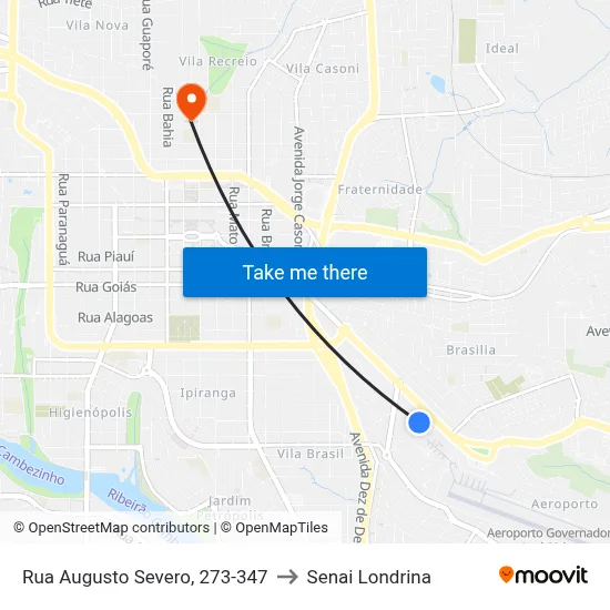 Rua Augusto Severo, 273-347 to Senai Londrina map