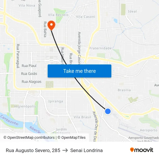 Rua Augusto Severo, 285 to Senai Londrina map