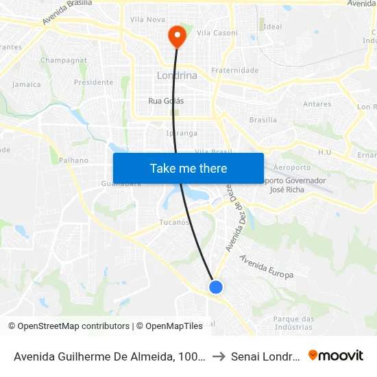 Avenida Guilherme De Almeida, 100-150 to Senai Londrina map