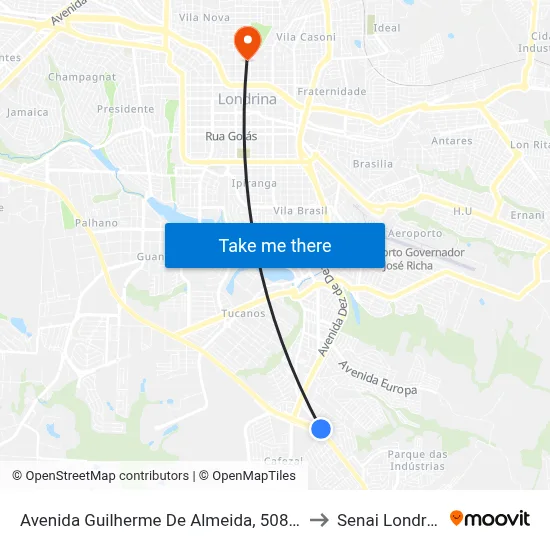 Avenida Guilherme De Almeida, 508-564 to Senai Londrina map