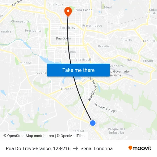 Rua Do Trevo-Branco, 128-216 to Senai Londrina map
