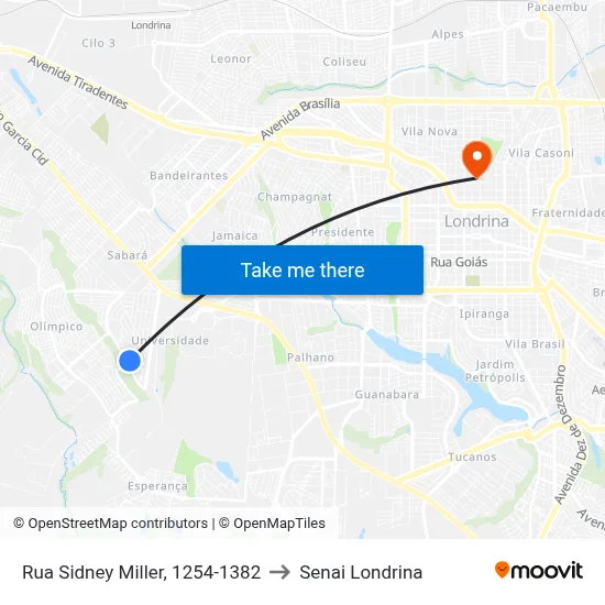 Rua Sidney Miller, 1254-1382 to Senai Londrina map