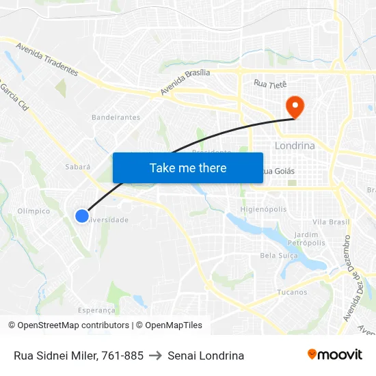 Rua Sidnei Miler, 761-885 to Senai Londrina map