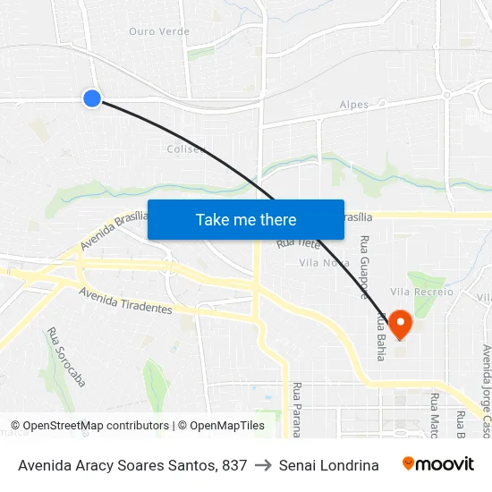 Avenida Aracy Soares Santos, 837 to Senai Londrina map