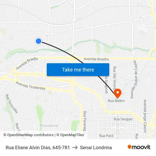 Rua Eliane Alvin Dias, 645-781 to Senai Londrina map