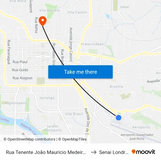 Rua Tenente João Maurício Medeiros, 71 to Senai Londrina map