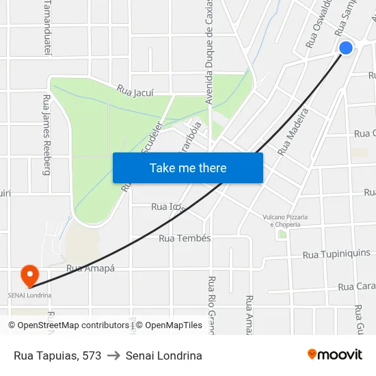 Rua Tapuias, 573 to Senai Londrina map