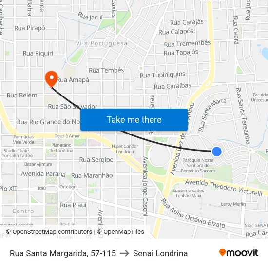 Rua Santa Margarida, 57-115 to Senai Londrina map