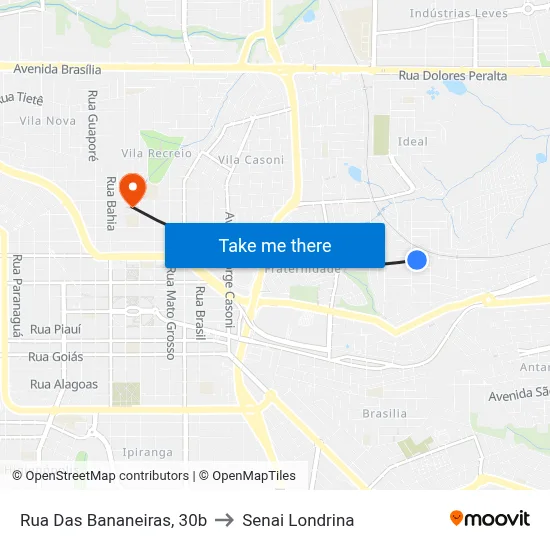 Rua Das Bananeiras, 30b to Senai Londrina map