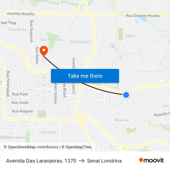 Avenida Das Laranjeiras, 1370 to Senai Londrina map